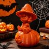 Desktop Pumpkin Girl Decor 3D Printed Figurine, Spooky Witch Statue, Halloween Decoration Sitting On Ornament for Party Carved