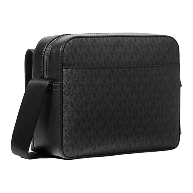 Michael Kors MK Cooper Logo Zip Closure Coated Canvas Camera Bag Men Shoulder Bag Black 37F4LCOM1B-BLACK
