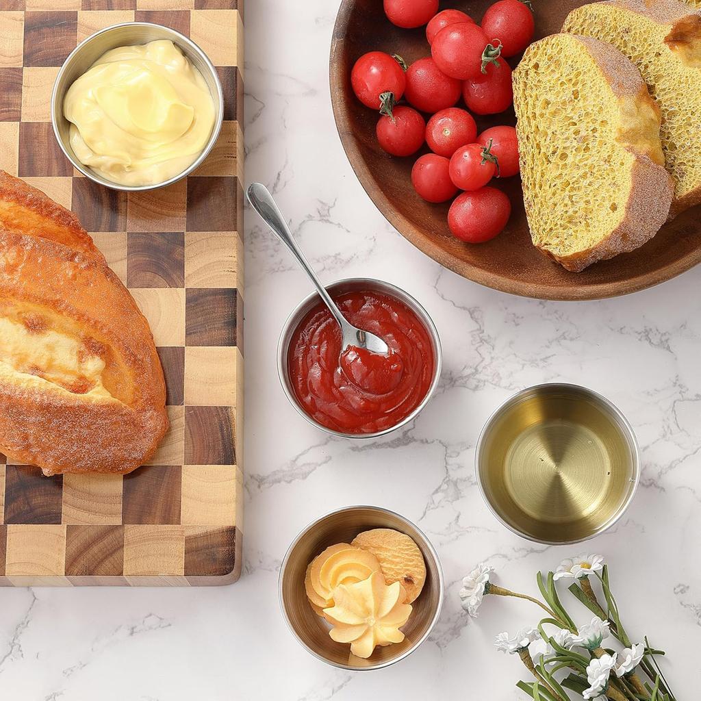 6 Pack Stainless Steel Dipping Sauce Bowls, Individual Round Pinch Bowls for Sides and Sushi, Small Prep Containers for Ingredients