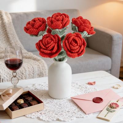 Artificial Flower Handmade Crochet Yarn Rose Outdoor Garden Valentine's Wedding Bridal Bouquet Home Room Diy Gift Box Accessorie