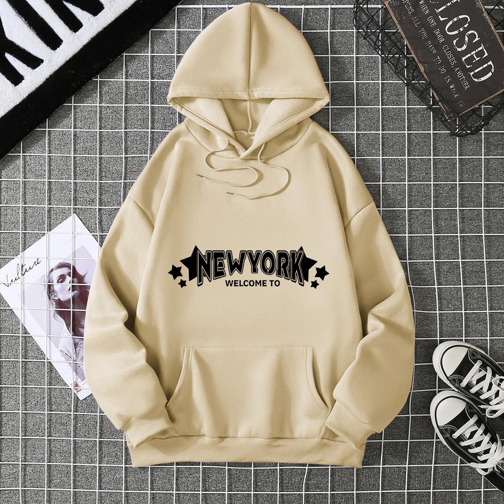 European and American Alphabet Top Print Hooded Pocket Sweater Cardigan Jacket