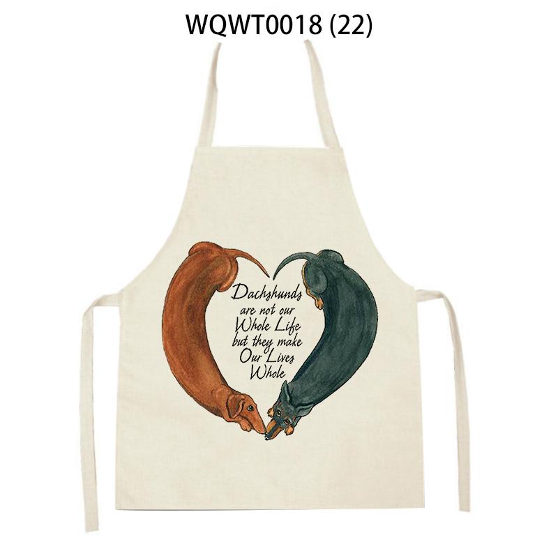 

Lovely Animal Dog Printed Linen Sleeveless Kitchen Aprons Women Men Home Cooking Baking Waist Bib Dachshund Cleaning Aprons 47x38cm