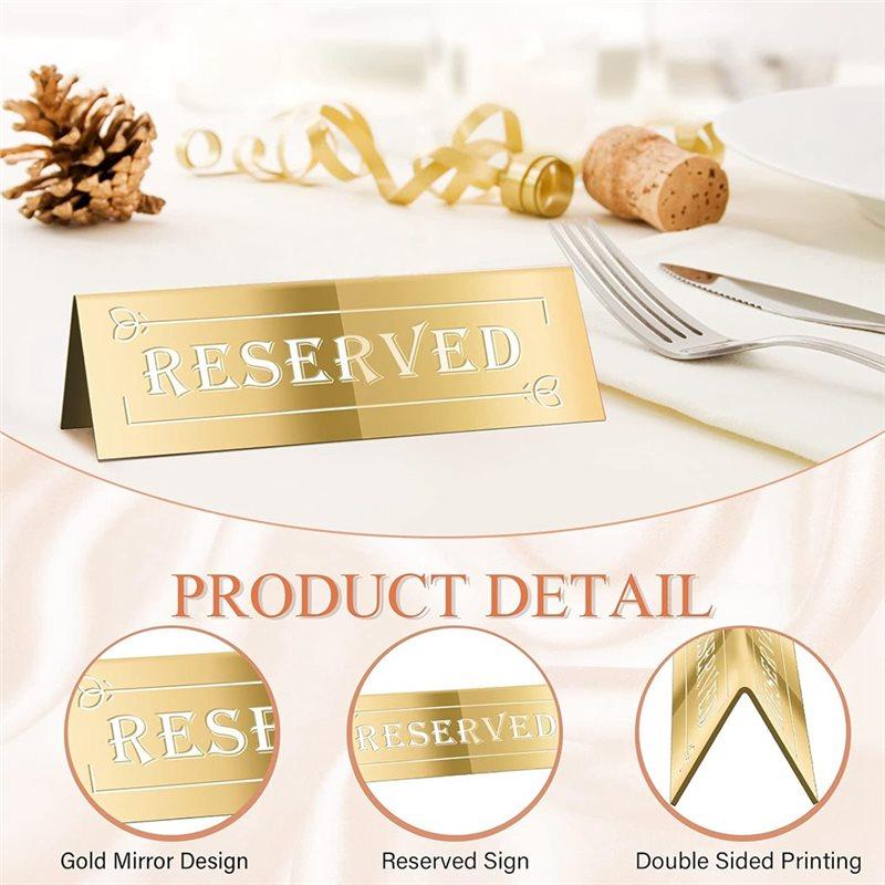 10PCS Water Resistant Waterproof Gold Double-Sided Table Signs For Wedding, Birthday, Party, Meeting- Reserved Seat