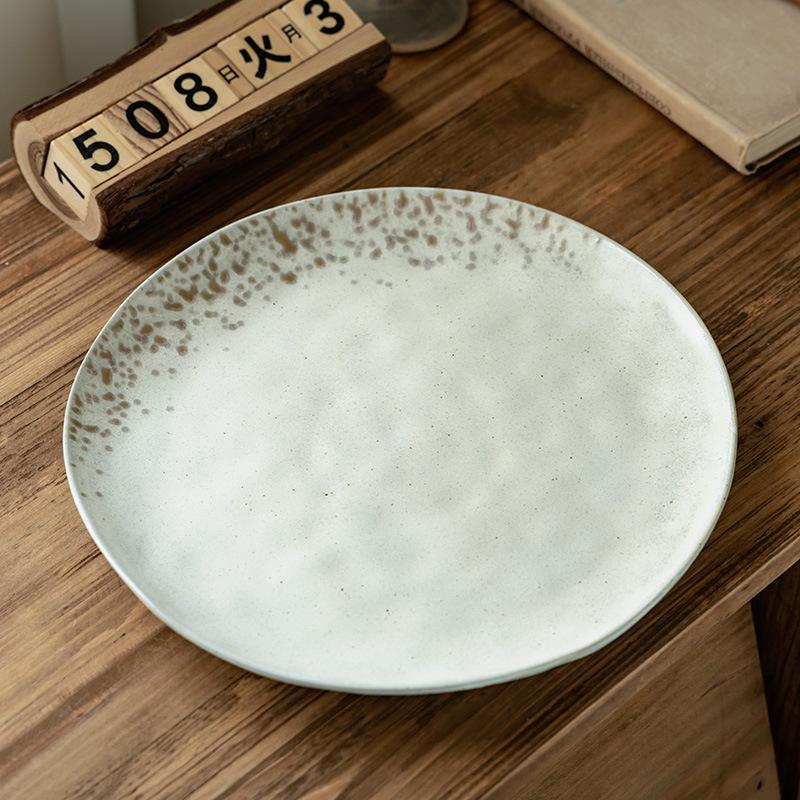 Retro Texture Ceramic Plate, Western Food Steak Plate, Japanese Household Round Plate, Tableware, Vegetable Plate, Pasta Plate