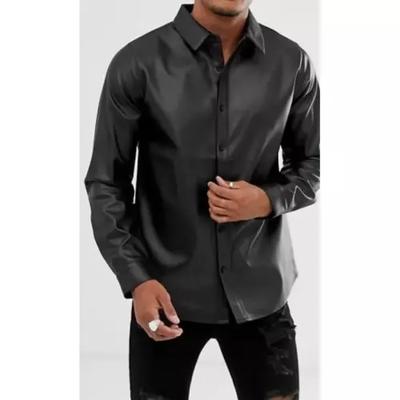 Stylish Black New Men's Shirt Real Lambskin Leather Handmade Formal Casual Party