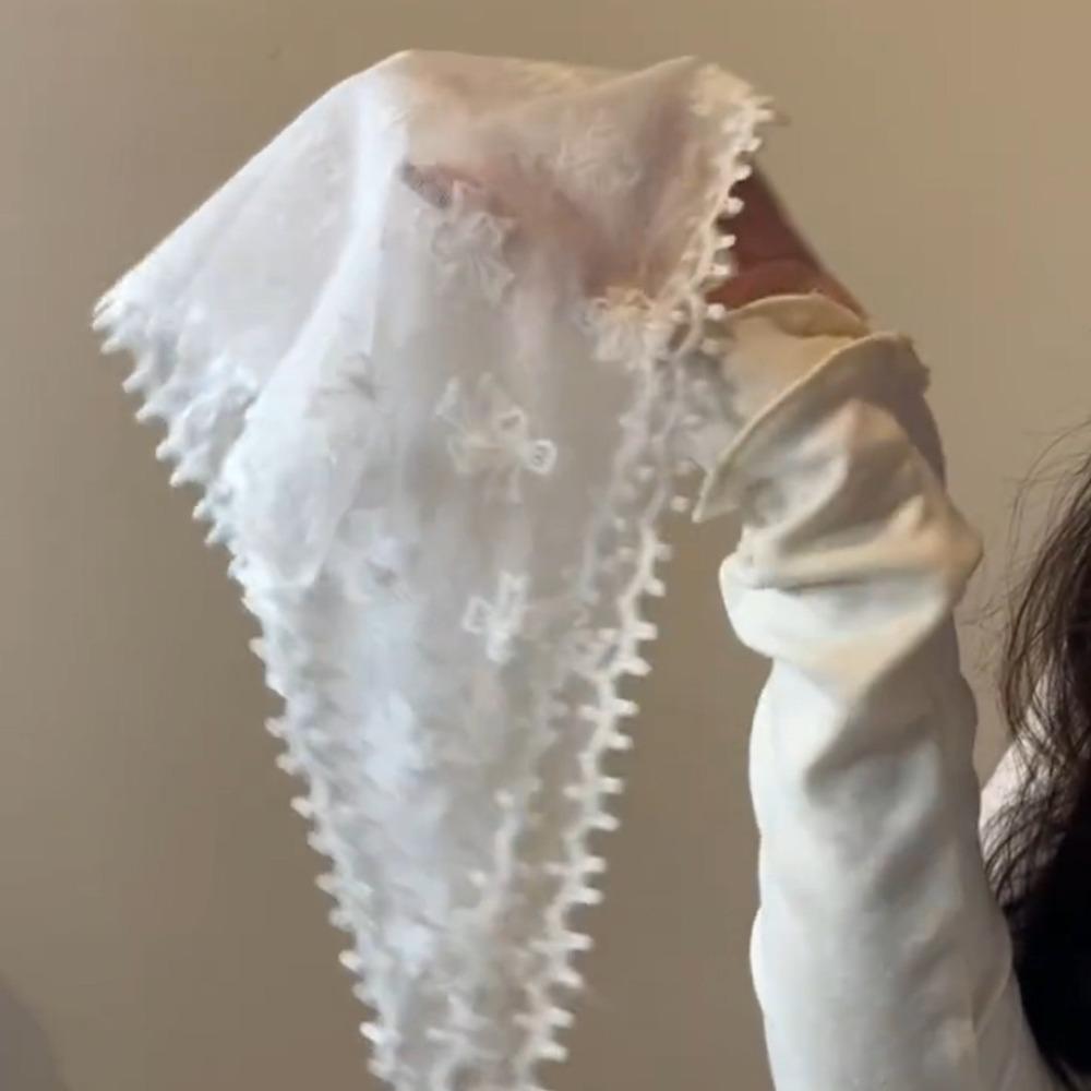 Bowknot Bow Hair Scarf Countryside Style Triangle Scarf Vintage Lace Triangle Bandana  Travel