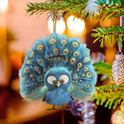 Yousheng Peacock Christmas Tree Ornaments Cartoon Peacock Acrylic Hanging Decorations for Xmas Tree Car Holiday Decor