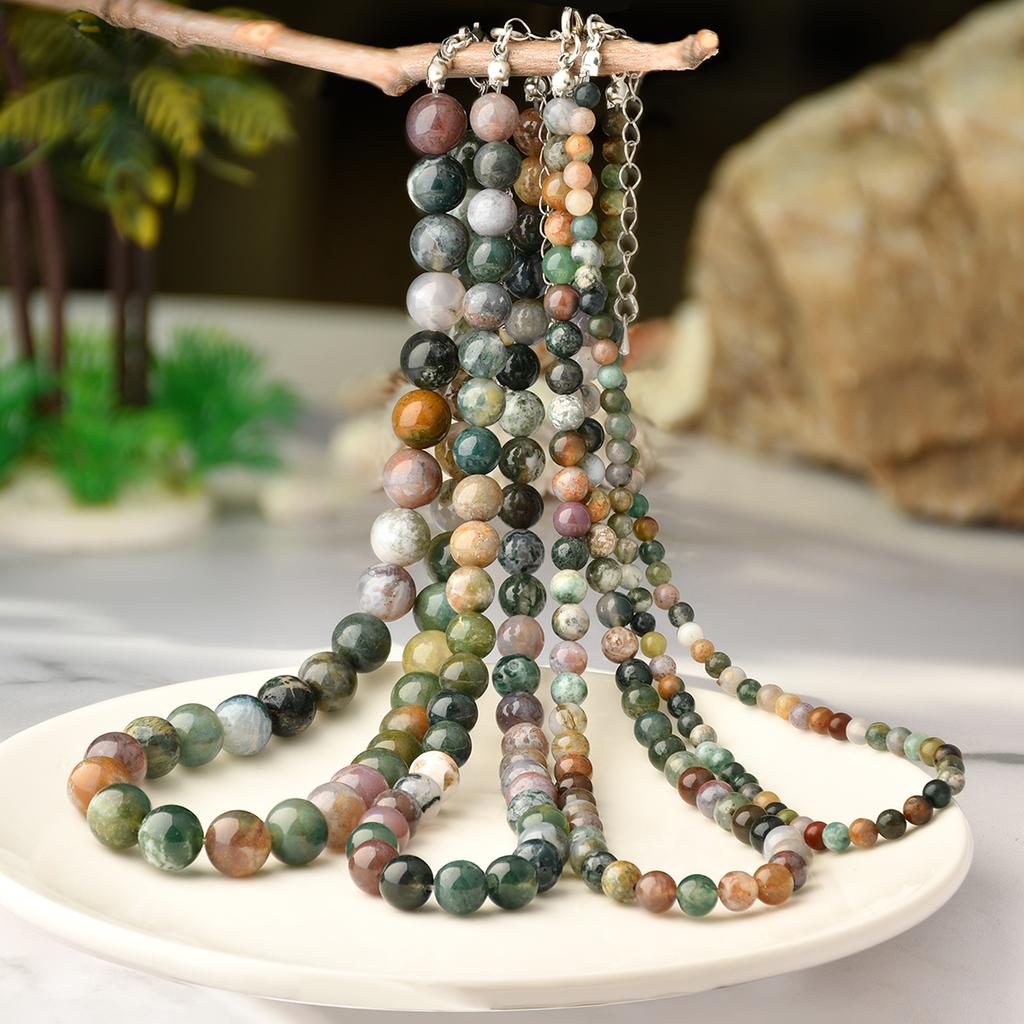 1PC Vintage Natural Stone Indian Agate 4-10mm Necklace Women's Exquisite Trendy Autumn And Winter Holiday Handmade Zircon