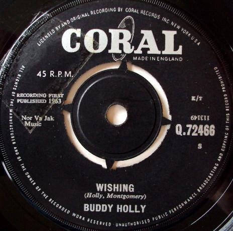 7inch Record BUDDY HOLLY  Wishing Q72466 Coral 1963 UK Rock Used