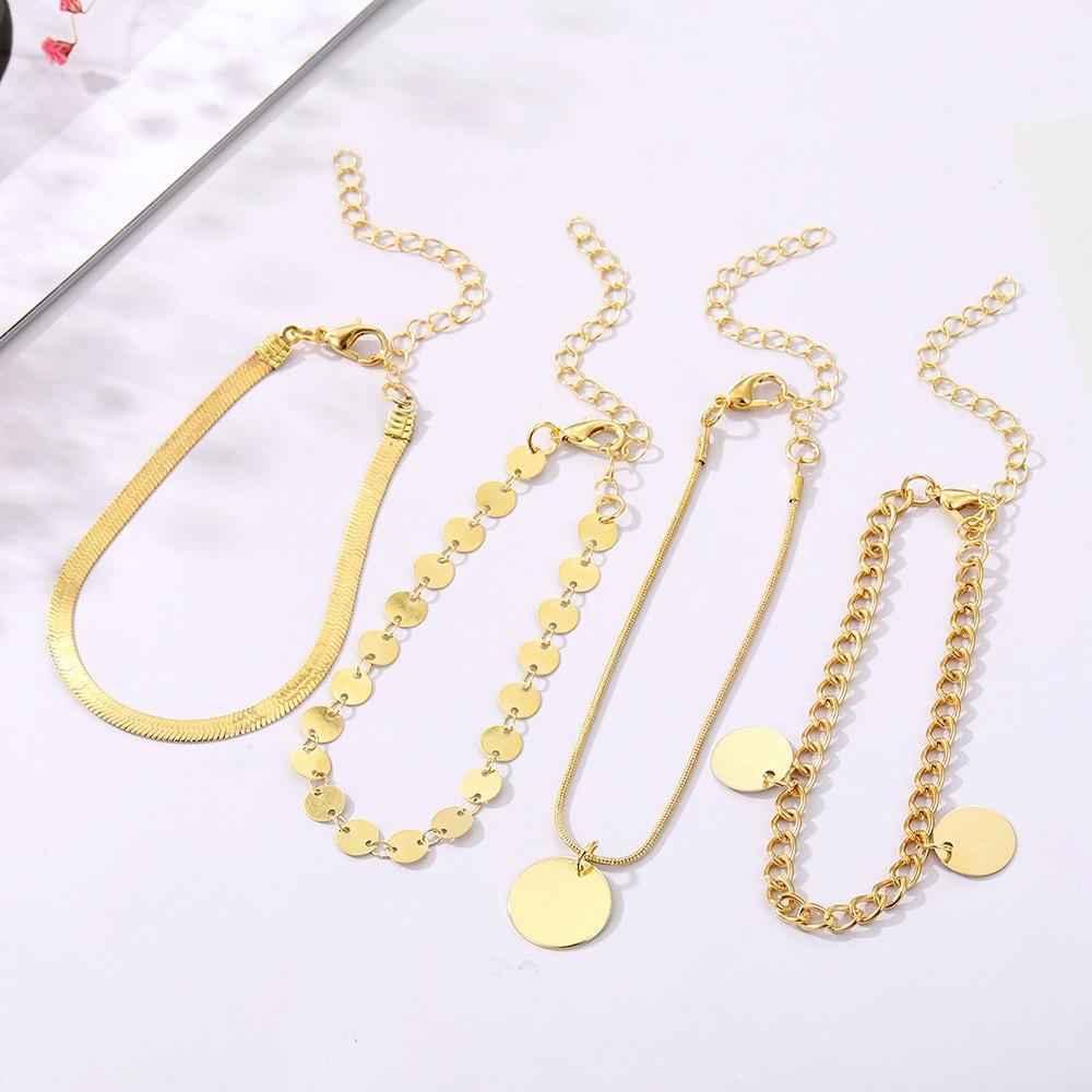 Charm 4pcs/set Of For Holidays A Gift Multi-layer Suitable For Daily Wear Stackable Bracelets Classic Snake Bone Chain Design Women's Round Pendant