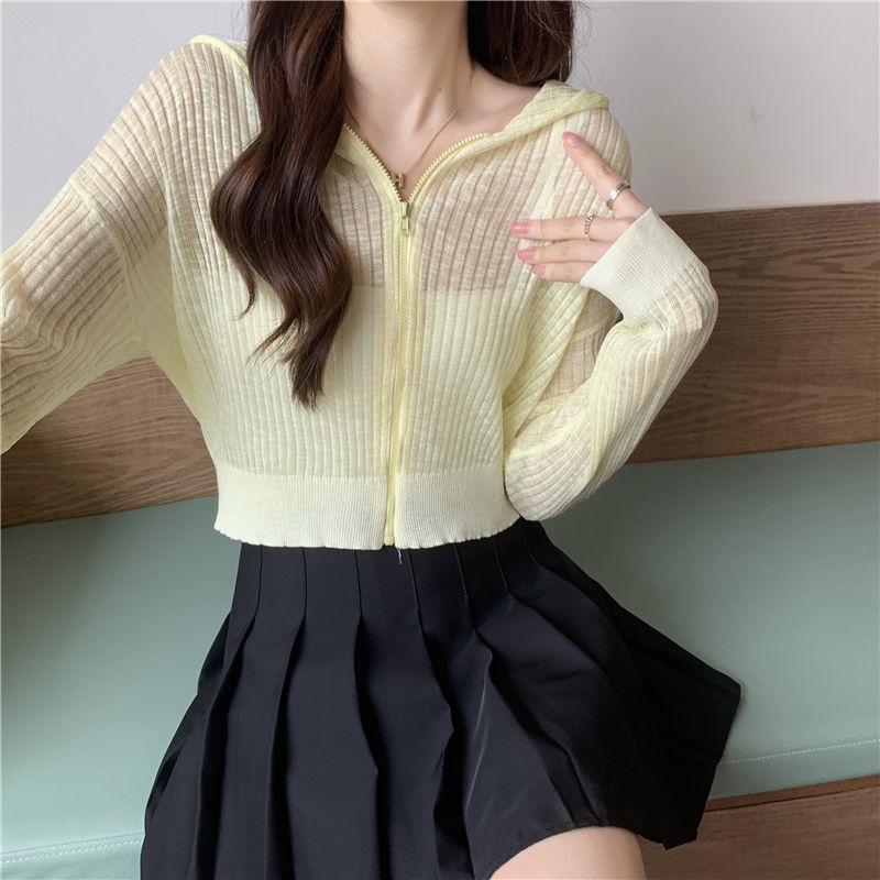 

Солнцезащитный кардиган с капюшоном, белая шелковая трикотажная рубашка, женская тонкая летняя короткая верхняя одежда на молнии L жёлтый