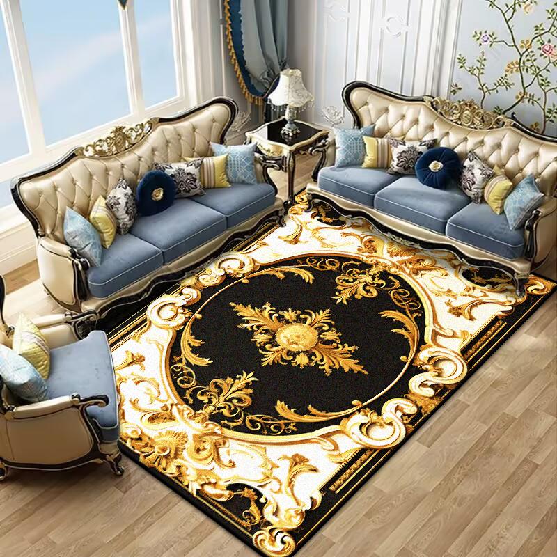 Retro Golden Luxury Carpet Large Living Room Decoration Home Rugs Non-slip Bedroom Mat Customizable Coffee Table Lounge Rugs