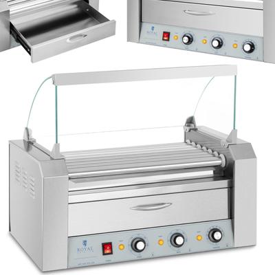 Roller Grill Warmer for Hot Dogs with Drawer and Cover, 7 Rollers