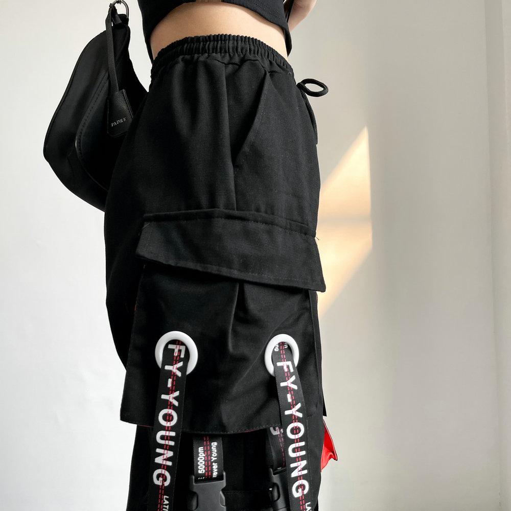 Dámske neformálne nohavice v kórejskom štýle Streetwear Stuhy Tepláky Do členkov Voľné Hip Hop Cargo nohavice