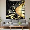 Golden Music Notes Treble Clef Piano Keys Sparkles Black Wall Tapestry Luxury Music Decor for Bedroom Living Room Gift