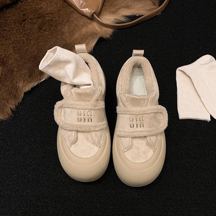 Lamb wool shoes ugly cute bread shoes big head casual shoes board shoes doll head velvet cotton shoes biscuit shoes women's shoes