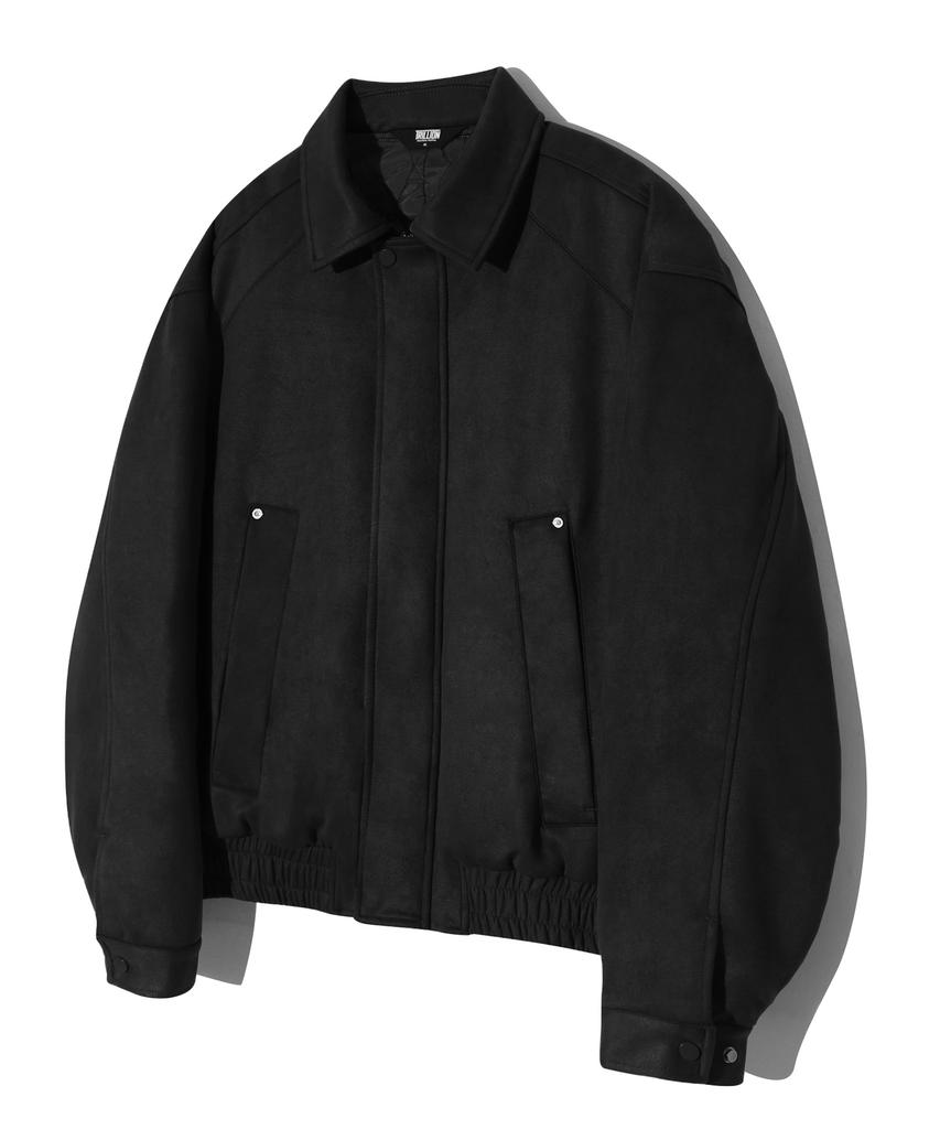 Trillion Suede Rivet Blouson Zip-Up Jacket (Black)