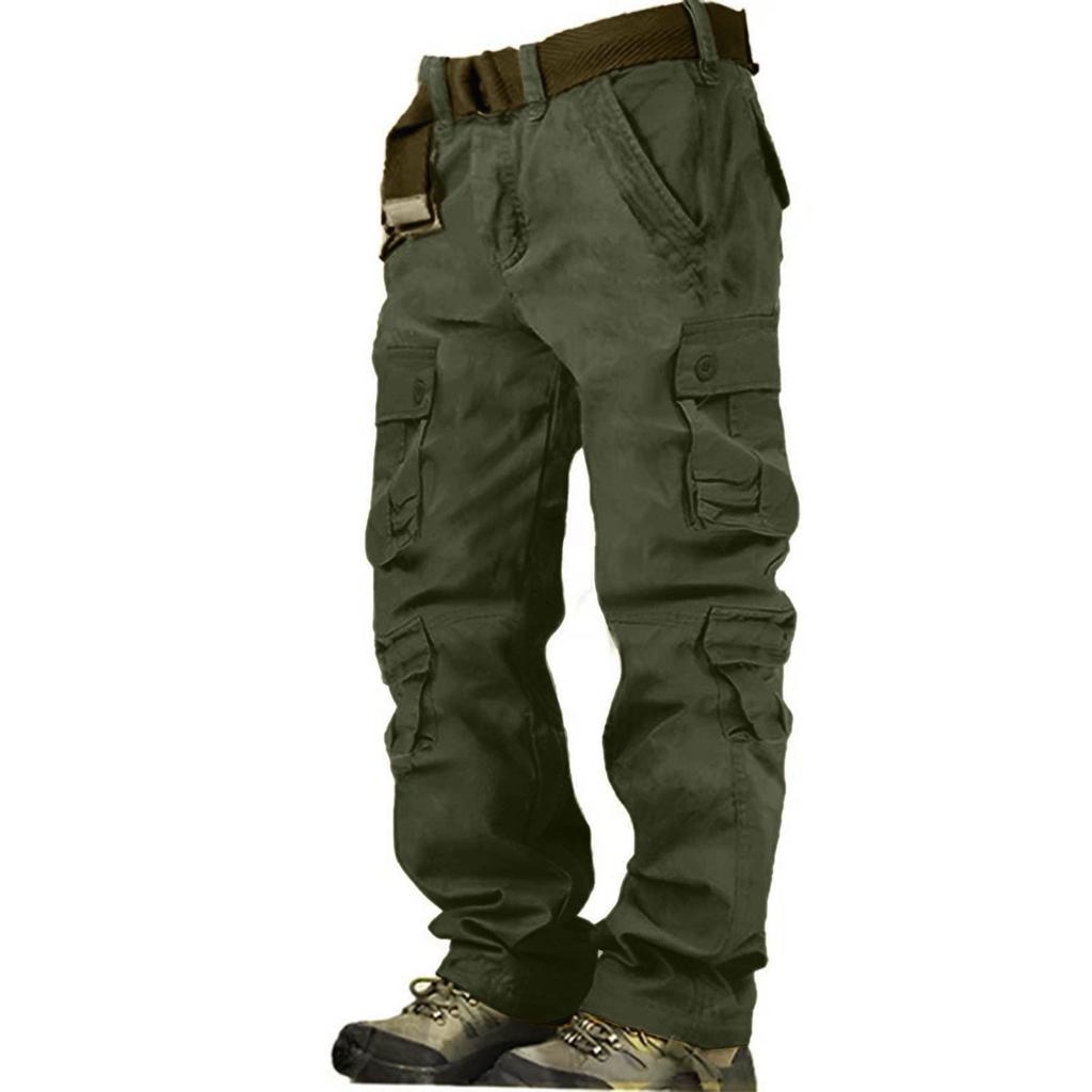Pantalones de hombre con cordón y múltiples bolsillos, pantalones casuales, pantalones de senderismo, pantalones de sarga de algodón