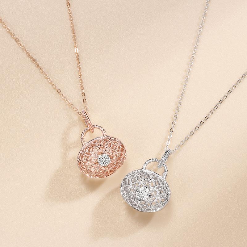 Japan and Korea fashion bag necklace women's simple niche temperament slightly inlaid with diamond handbag pendant collarbone chain