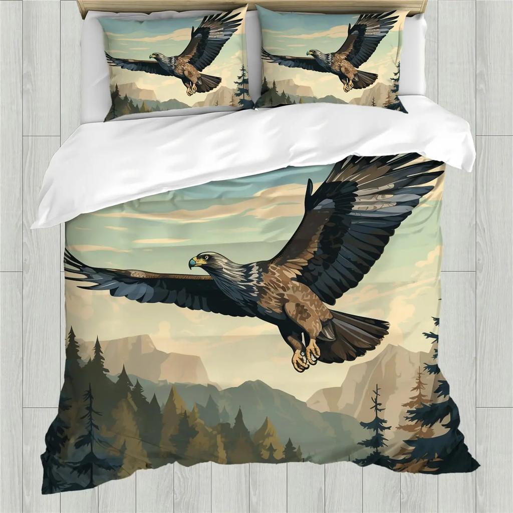 Eagle Duvet Cover Set Queen Size for Adults Animals Pattern Bedding Set Stylish Decorative Bird Comforter Cover