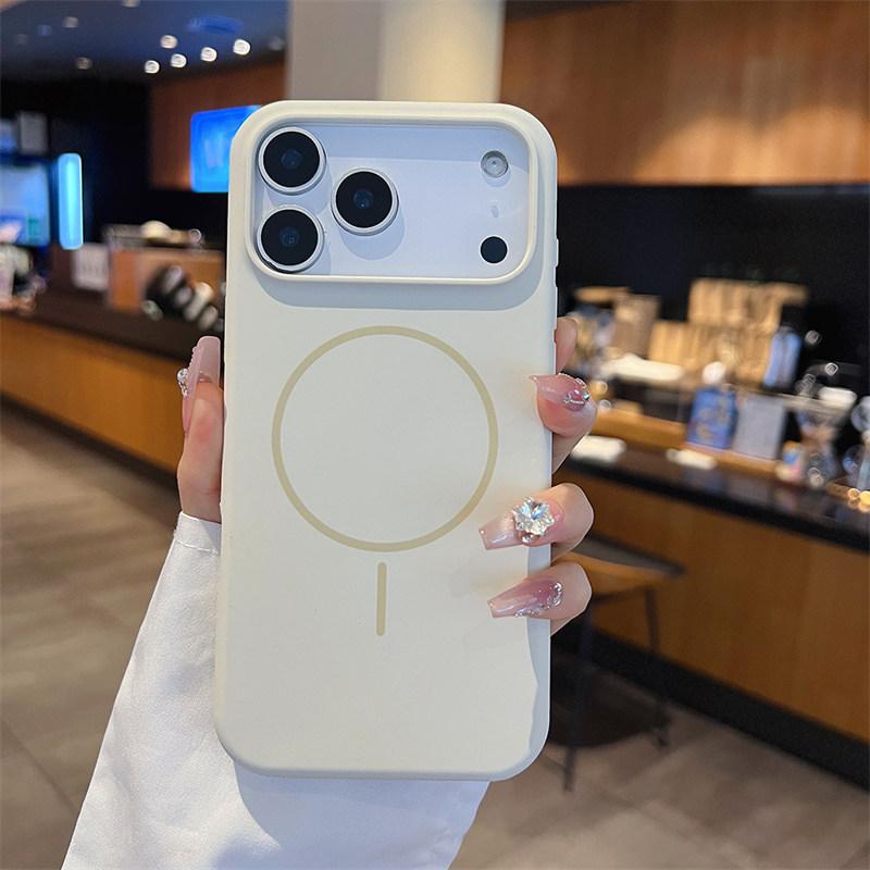 

Роскошный жидкий силикон для магнитного чехла Magsafe для iPhone 17 Air Pro Max, беспроводная зарядка, мягкая накладка iPhone 17 Pro Max бежевый