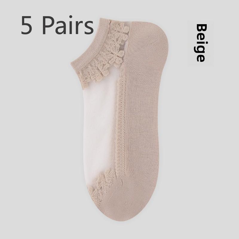 5 Pairs of Spring/summer Thin Jacquard Crystal Socks
