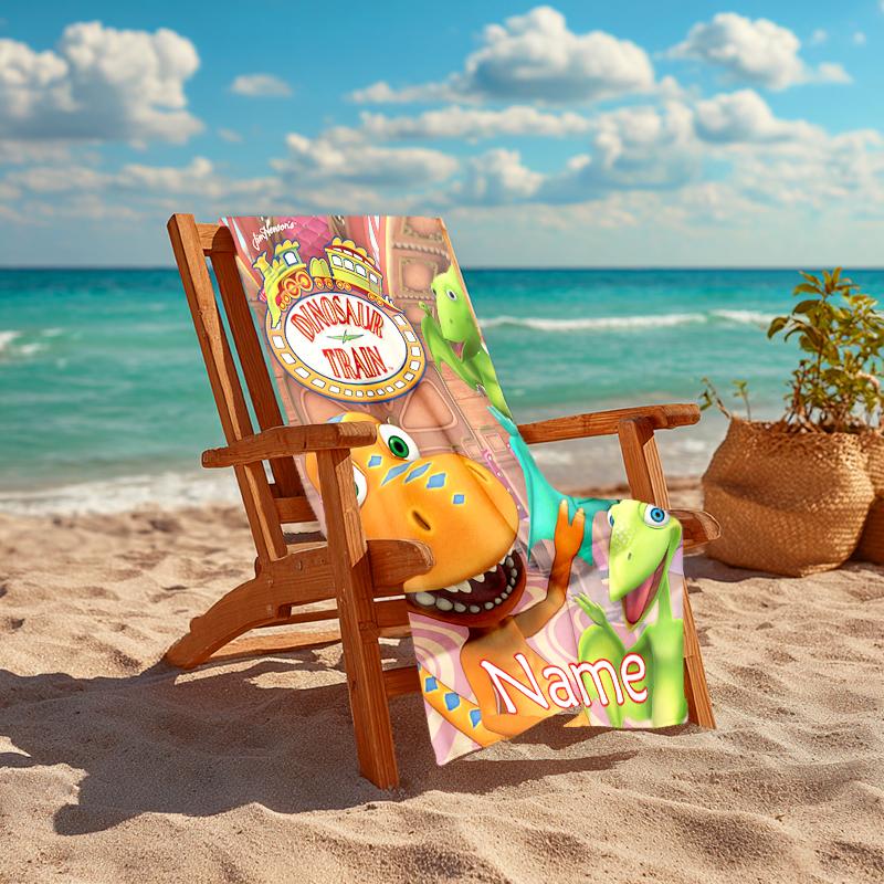 Personalized customized proof beach towel with Dinosaur Train pattern - soft, absorbent, quick-drying, perfect swimming, camping&bathing