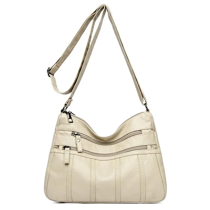 Fashion Soft Leather Crossbody Bags for Women 2026 Casual Female Multi Pocket Messenger Bags Retro Handbags Ladies Shoulder Bags