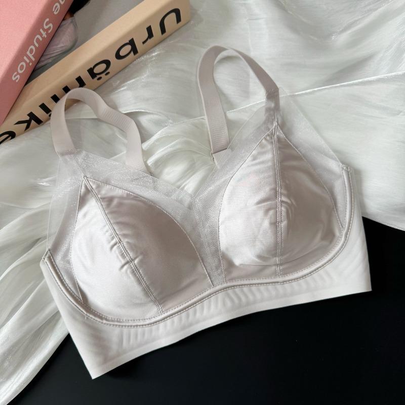 Silky Satin Mesh Invisible Push Up Gathered Wireless Bra For Women