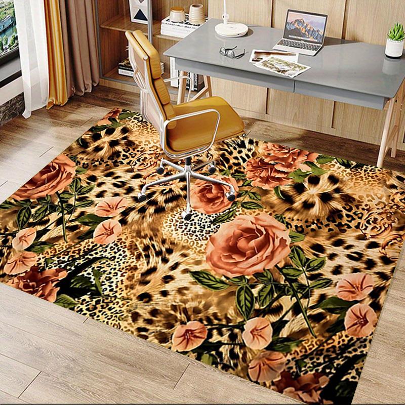 1 Stück Leopardenmuster Blumen Extra Groß Rutschfeste Bodenmatte, Büro, Familie, Schlafzimmer, Studio Großer Teppich, Langlebiges Material-J0417