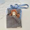 Adjustable Strap Lace Plaid Cloth Pouch Polyester Countryside Style Pillow Crossbody Bag Lightweight Bow Storage Shoulder Bag