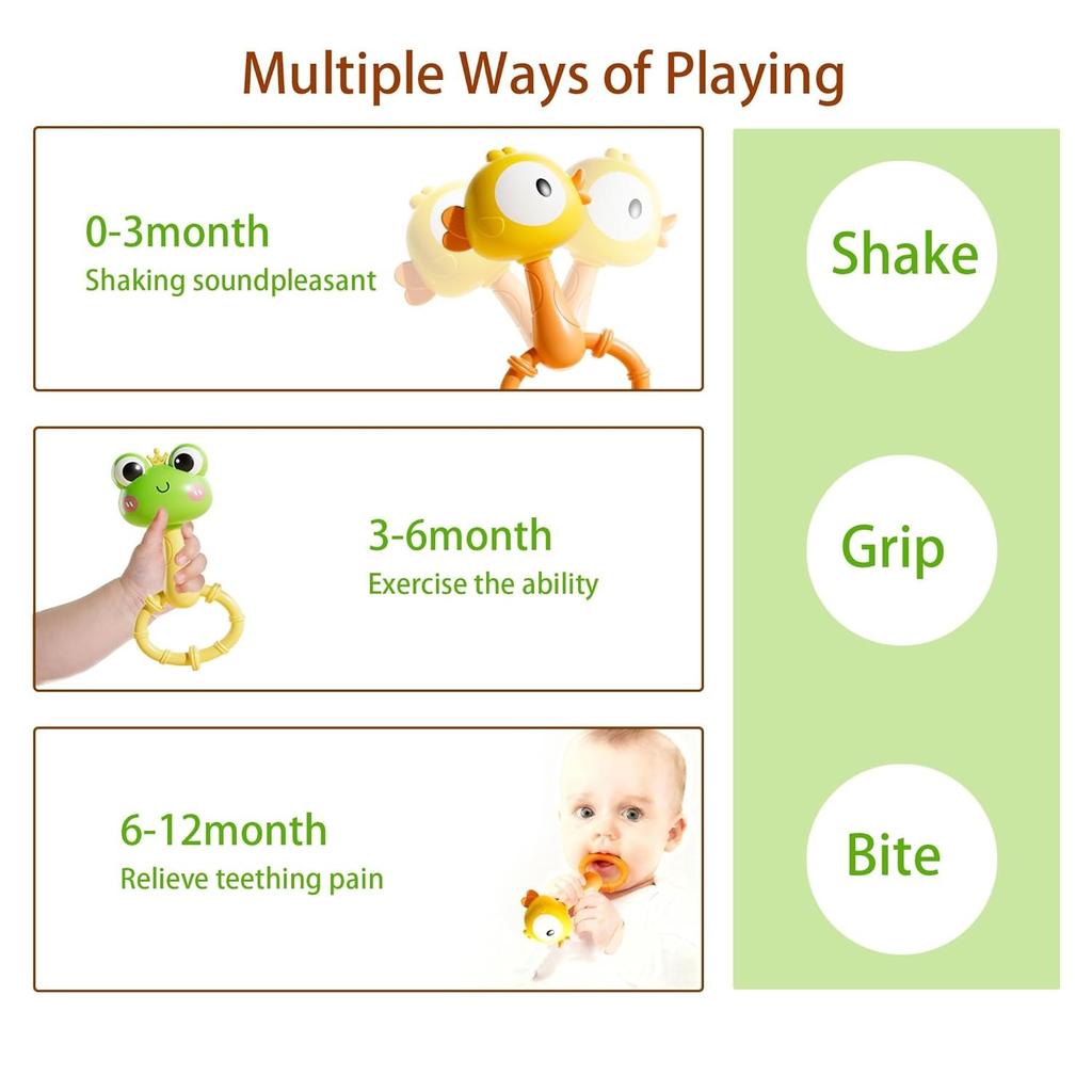 Baby Cute Animal Rattle Teether Toy Montessori Sensory Hand Bell Shaker Early Education Toys For Toddler 0 12 Months Kids Gift