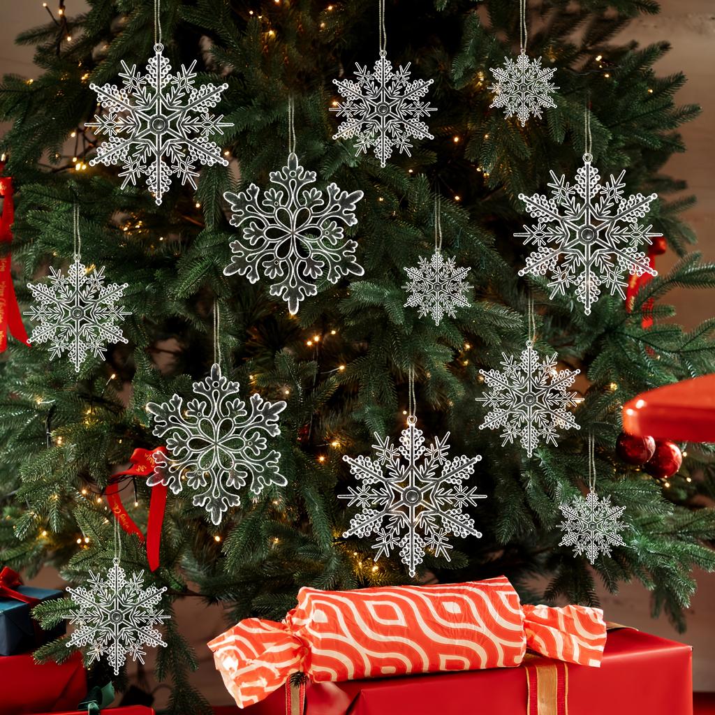 36Pcs White Glitter Raw Pulp Plastics Paper Snowflake Ornaments Christmas Venue Decoration Xmas Tree Pendant Home Winter Parties