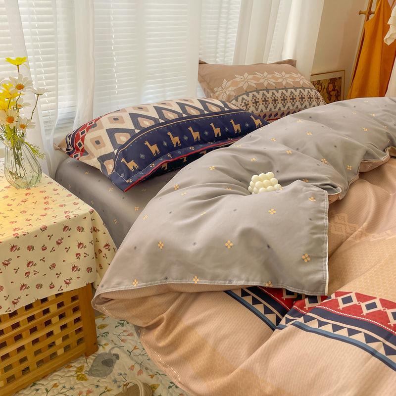 Thickened Four-piece Cotton Bedding Four-piece Cotton Single and Double Quilt Cover Three-piece Dormitory