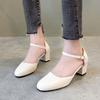 High Heels Women's Four Seasons New Round Head Simple Light Mouth Single Shoes Women's Buckle Thick Heel Medium Heel High Heels Women's Shoes
