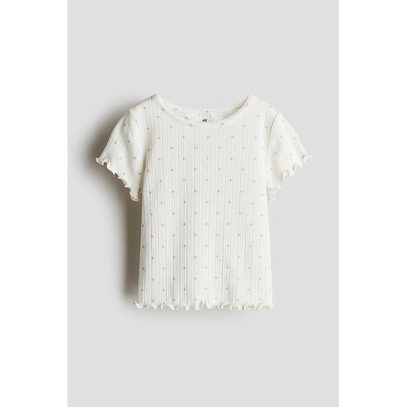 

HM Children s Clothing Girl T-shirt 2025 Autumn New Arrival Fashionable round Neck Jersey Mesh Printed Short-Sleeved Top 1282316 White/Florals 110/56(2-4Y)