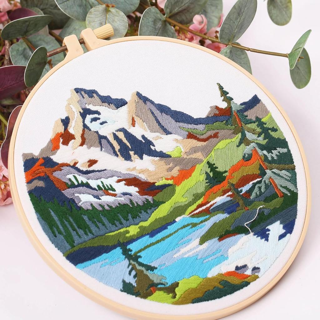 Harimau 4P in Beginner Embroidery Kit,Floral Plant Pattern,Cross Stitch Kits, Including Stamped Embroidery Cloth with 2 Embroidery Hoops, Color