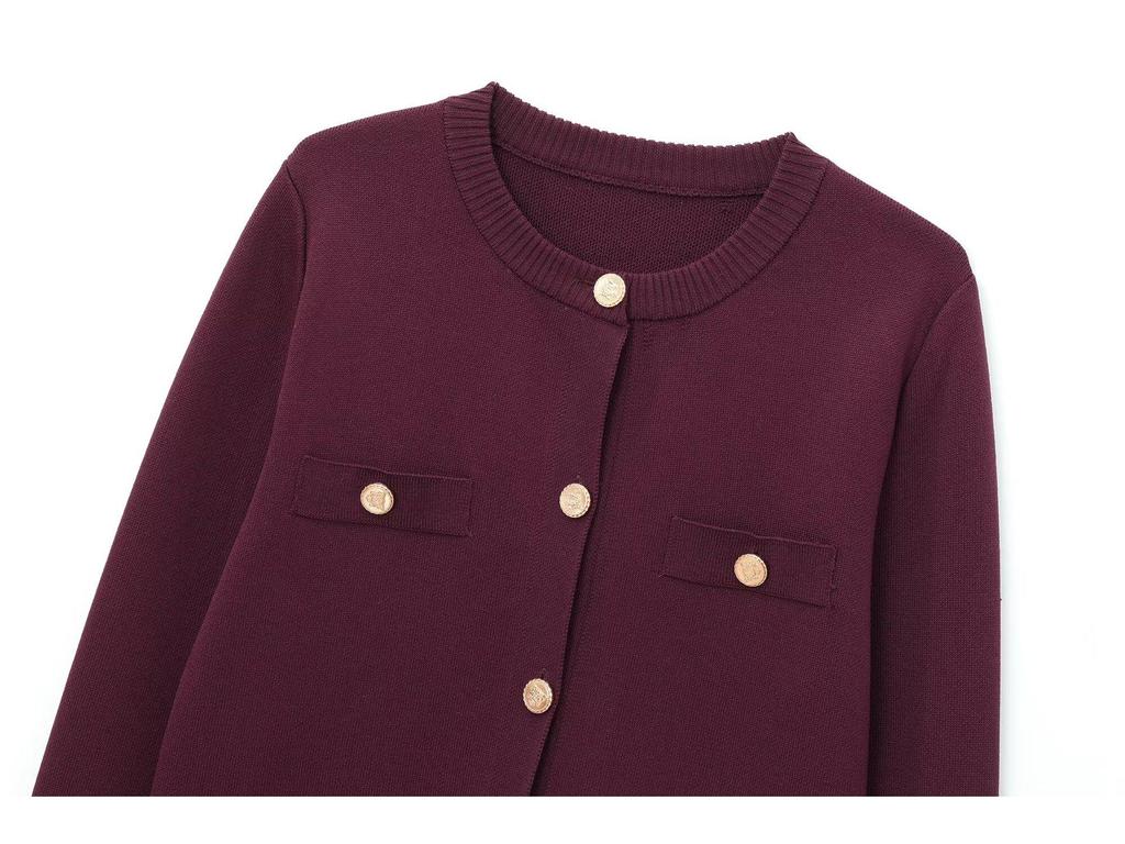 Γυναικεία Πλεκτή Ζακέτα με Στρογγυλή Λαιμόκοψη και Μονόκουμπη - Μοντέρνος Σχεδιασμός που Συνδυάζεται με Όλα, Στυλ #1822106