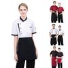 Chef Uniform Chinese Stand-Up Collar Short Sleeve Unisex Chef Tops with Practical Button Closure Color Matching Functional Pocket Restaurant Kitchen