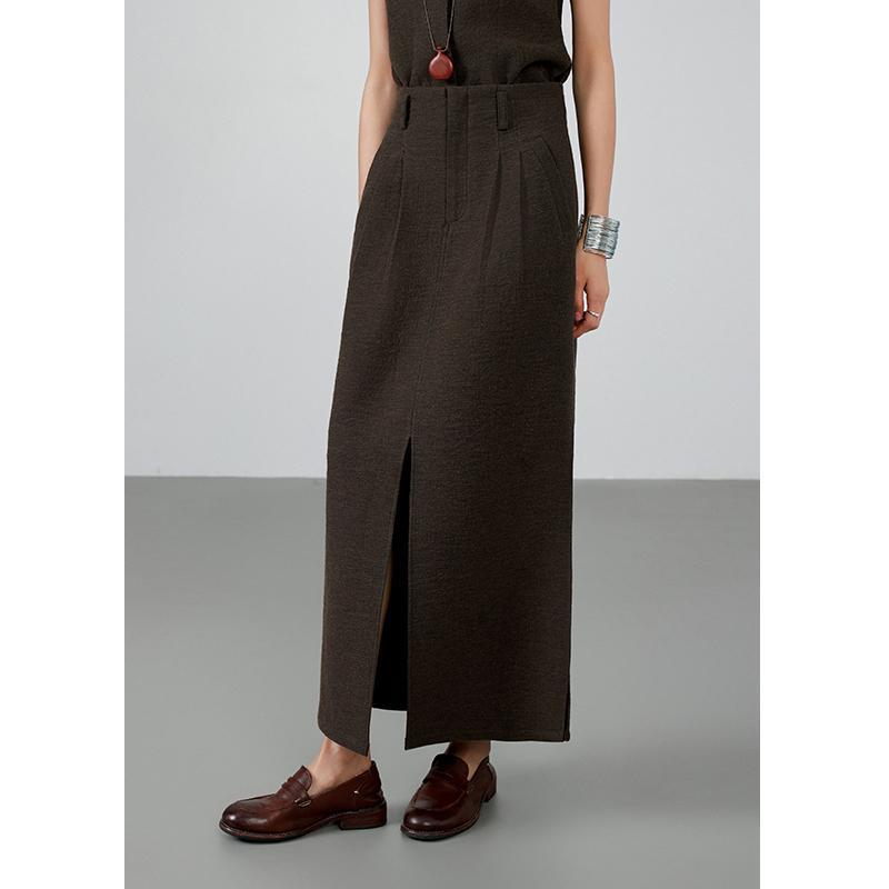 Women's 2025 Autumn/Winter Slimming High-Waisted Vanilla Coffee Slit Long Skirt