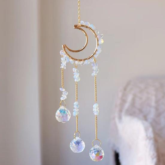 Crystals Suncatcher, Hanging Moon Sun Catcher with Glass Prisms for Windows, Healing Crystal Decor for Home, Gift for Christmas Birthday Valentine