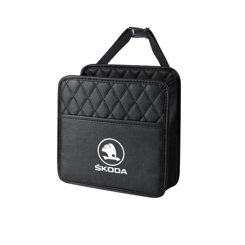 

Leather Car Seat Storage Bag Chair Back Water Cup Tissue Box For Skoda Rapid Kodiaq Karoq Fabia Kamiq MK3 Roomster Enyaq For Skoda
