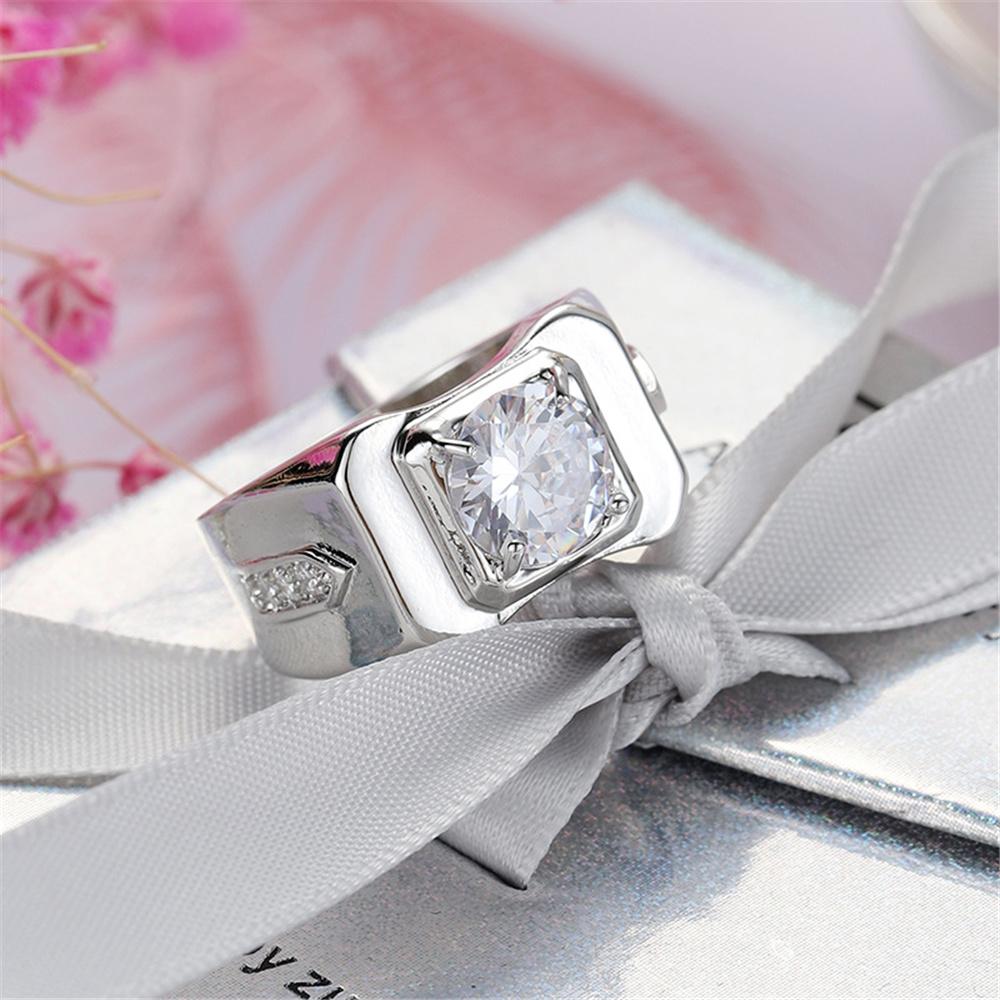 Anello di Fidanzamento Uomo Donna Bianco Tondo Pietra di Zircone Argento Vintage Colore Matrimonio Per Uomini Donne