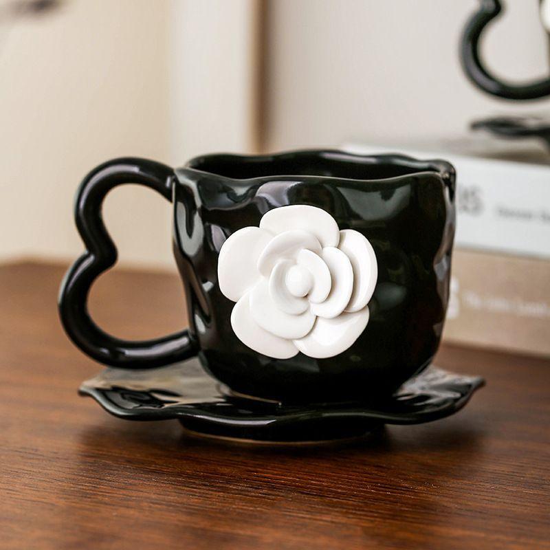 Creative Three-dimensional White Flower Ceramic Coffee Mug Delicate Afternoon Tea Dessert Snack Tea Cup Birthday Gift Home Decor