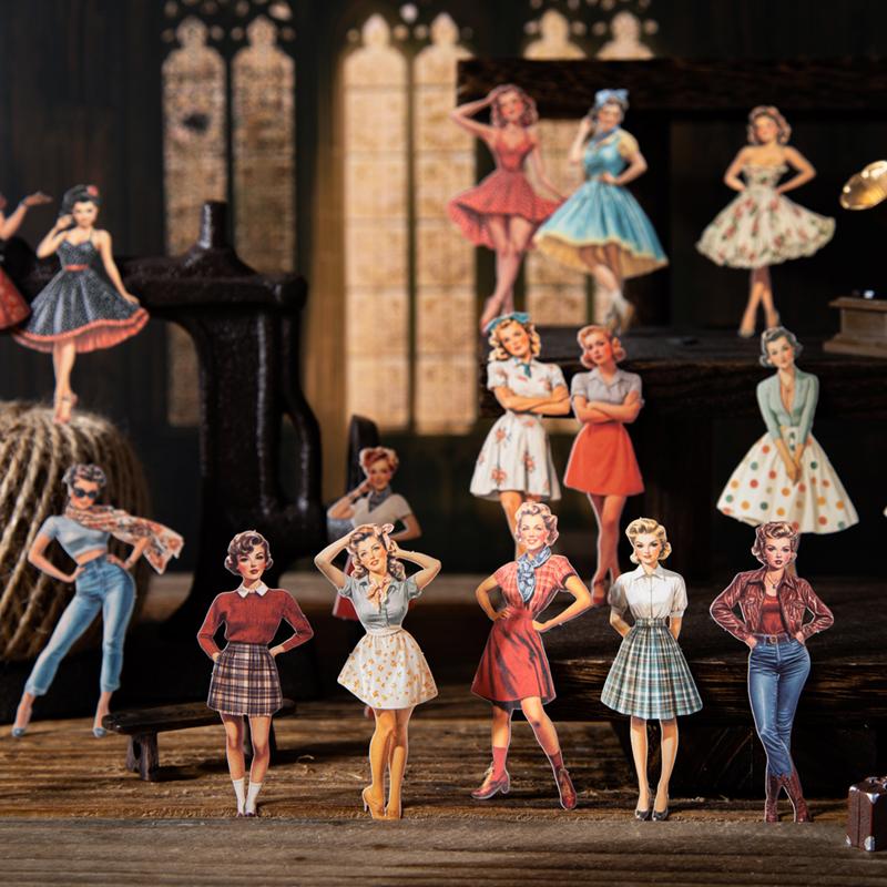 25sheets/bag Retro Girl Sticker Pack Art Decorative Hand Account Scrapbooking Supplies Office Stationery Box Stickers Desktop