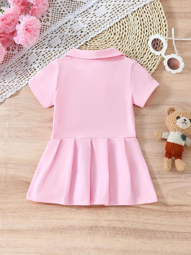Baby Girls Short Sleeve Pink Dress, Summer Casual Dresses for Toddler Birthday Party Daily Wear, Age 3M–2Y