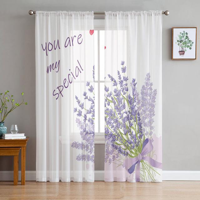 Purple Flower Lavender Romance Tulle Curtains For Living Room Decoration Modern Chiffon Sheer Voile Kitchen Curtain