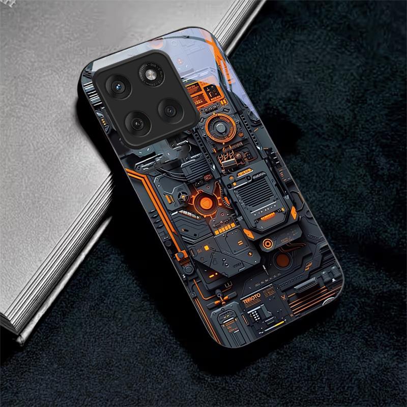 Mech Circuit Core Black Glass Phone Case For Motorola Moto Edge 70 60 Fusion 50 Ultra 40 Neo 30 Pro 20Lite 60s 50Neo Black Cover