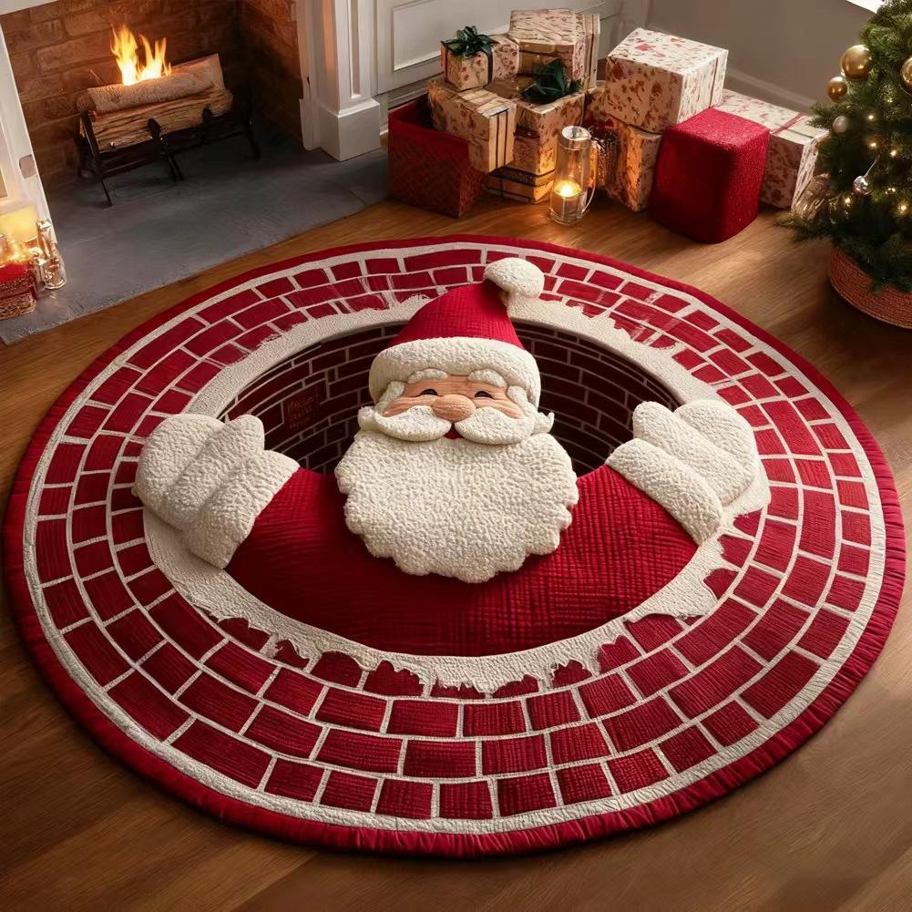16inches Christmas 3D Rugs Round Rugs Non-Slip Xmas Optical Illusion Rug Carpet Soft Mat