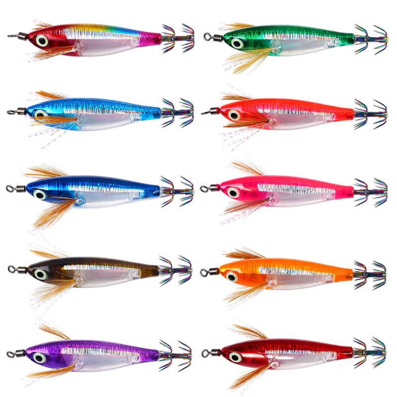1Pcs Horizontal Octopus Cuttlefish Wood Shrimp Hard Bait Artificial Wobbler With 3D Glow Eyes Squid Jig Fishing Lure